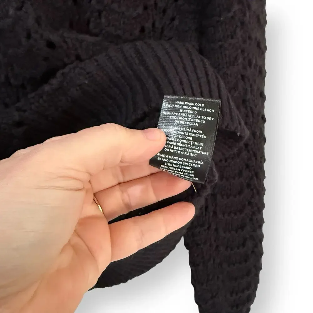 Velvet by Graham & Spencer Alpaca Wool Open Knit Sweater S Black Textured